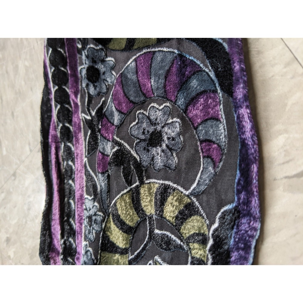 Artsy Burnout Velvet Infinity Scarf Floral Devore Art to Wear Purple Green Black - Picture 3 of 7